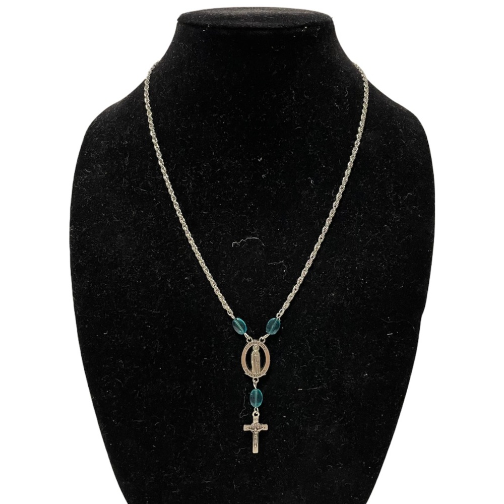 St. Peregrine silver tone rope necklace Patron